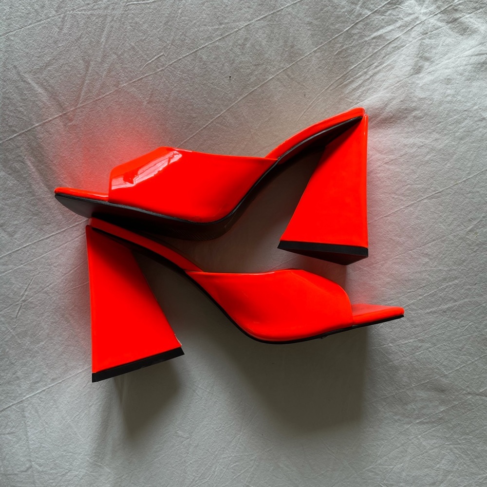 Neon orange block heels never worn